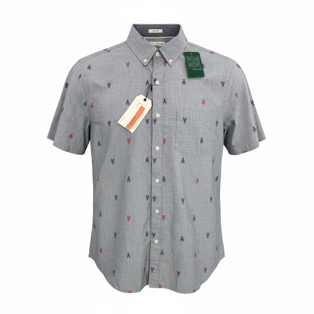 Hawker Rye Mens Blue Lobster Print Short Sleeve Essential Wash Shirt XL NEW‎